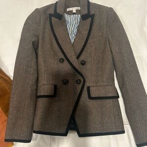 Veronica Beard Herringbone Blazer with Black Trim